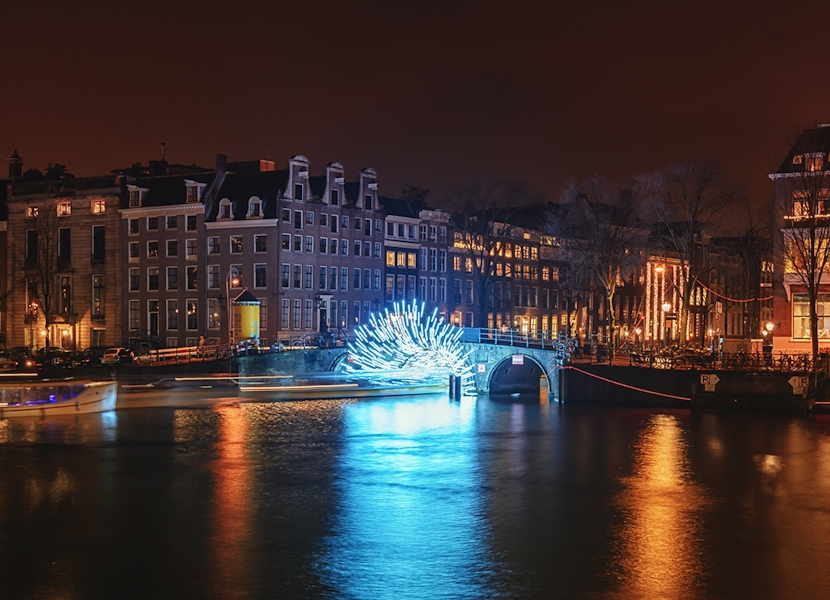 The Light Kite installation over Amsterdam canal
